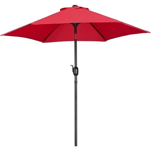Yaheetech Sonnenschirm Gartenschirm Ø 230cm Balkonschirm mit 6 Rippen Rund Markschirm Sonnenschutz Terrassenschirm Kurbelschirm für Balkon, Rot