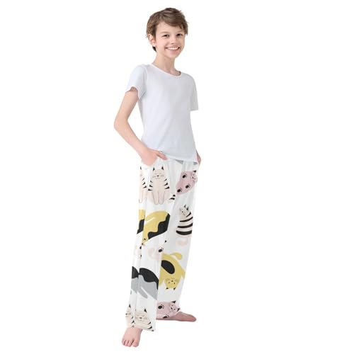 Boys' Pants Colorful Cute Cats Long Bottoms Jogger Pants Elastic Waist Trousers with Pockets S-XL4