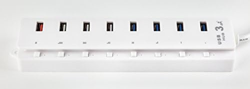Device Core 8 Port USB 3.0 Hub White (4 3.0 + 3 2.0 + 1 SuperSpeed Charging Port) with Individual LED Buttons and Comes with 12V Power Adapter for PC, USB Flash Drives, Mouses and More.