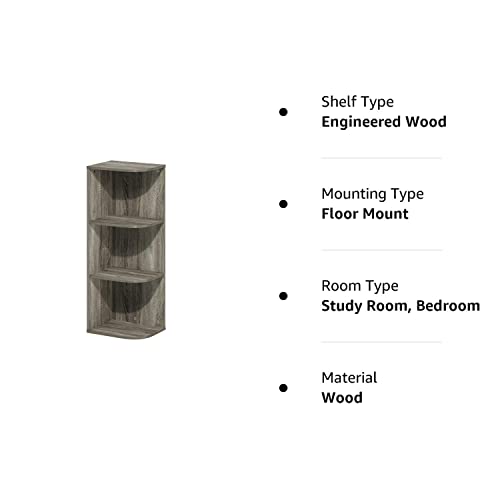 Furinno Pasir 3-Tier Corner Open Shelf Bookcase, French Oak #TOP6