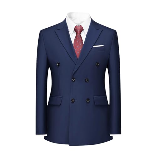 Boyland Men's Double Breasted Suit Jacket Solid Color Blazers Slim Fit Lightweight Sport Coats Blazer Dark Blue