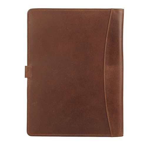 Image of KomalC Leather Portfolio Folder with Button Closure | Business Padfolio for Professionals | Vintage Organizer with Legal Pad Holder, Card Slots & Document Pockets (Serena)