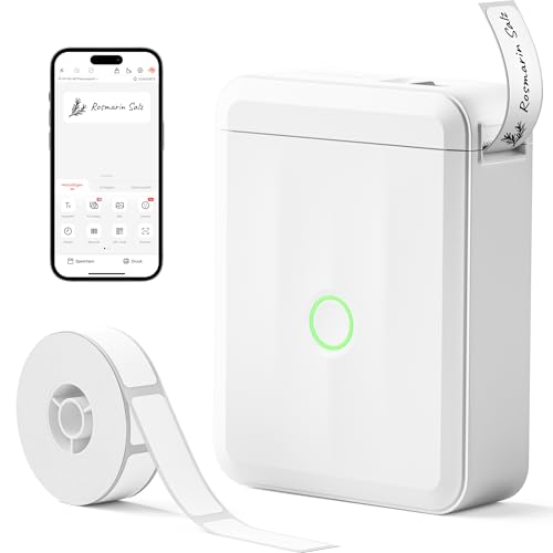 NIIMBOT Namensaufkleber Etikettendrucker, D110 Bluetooth Etikettiergerät, mit wasserdichte Etiketten 155 Stück/Rolle, Für Zuhause Büro Schule Kindergarten, Weiß