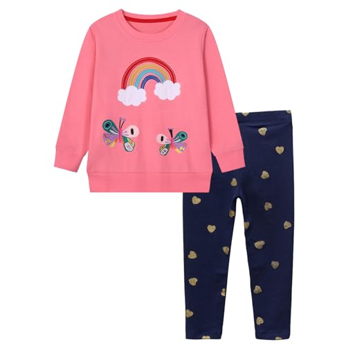 Gumyoss Mädchen Bekleidungsset Lange Tops Regenbogen Baumwolle Langarm Sweatshirt Top+Legging 2-Piece Outfits Set Gr.104