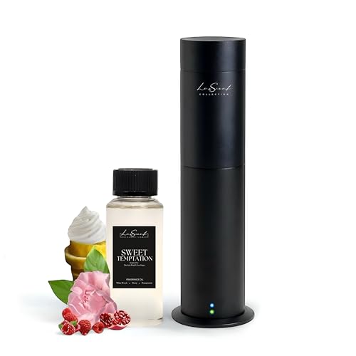 Aroma Scent Diffuser Starter Kit for Up to 1000SQ. FT. Coverage - 120ML Waterless Essential Oil Scent Included - Luxury Aroma Diffuser Ideal for Home, Office & Hotel (Black, Sweet Temptation)