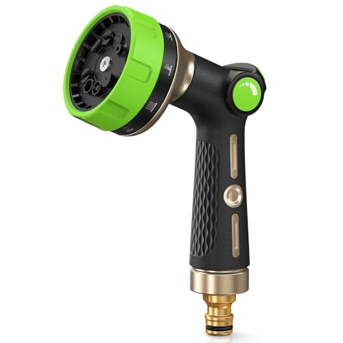 Image of RAINPOINT Hose Pipe Spray Gun, 10 Patterns, Heavy Duty Metal Garden Hose Spray Gun with Thumb Flow Control, High Pressure Hose Nozzle Sprayer for Watering Plants, Lawns, Car and Pet Washing, Green