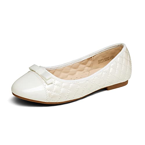 Dream Pairs Girls Dress Shoes Cute Bow Flower Girl Slip-On Ballerina Flats Beige/White Size 1 Litttle Kid Sdfl224K #TOP18