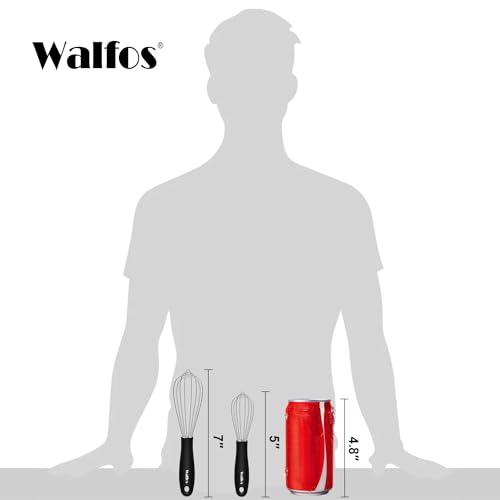 Walfos Mini Stainless Steel Whisk for Cooking - Heat Resistant Kitchen Whisks for Non-stick Cookware, Balloon Egg Beater Perfect for Blending, Whisking, Beating, Frothing & Stirring, 5+7in/12+17cm