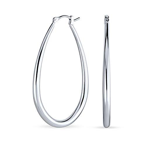 Boucles d'oreilles ovales argent 925 de 5 cm au fini poli miroir éclatant