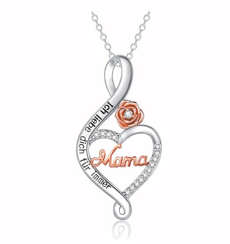 FAOMZQ Mama Geschenk, Gravur 925 Sterling Silber Halskette Geschenke für Mutter, Beste Mutti Schmuck zum Muttertag Geburtstag Weihnachten