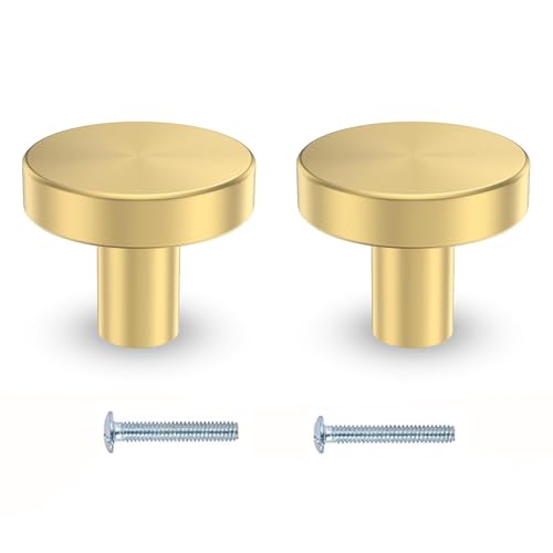 Wvbzf 2PCS Gold Drawer Knobs Round Cabinet Knobs for Drawers with Screws Wardrobe Dresser Handles for Furniture Decoration - 24.5 * 20MM