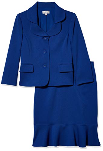 Tahari ASL Women's Nested 3 Button Jacket and Ruffle Skirt, Royal, 8