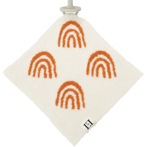 Image of L+L USA Rainbow Baby Lovey Pacifier /Teether Holder 10 inchx10 inch - DreamSoft Plush Fluffy Cuddly Soothie Reversible Mini Comfort Blanket - Cute Newborn Gift Essential Babies Boys Girls (Rust Orange /White)