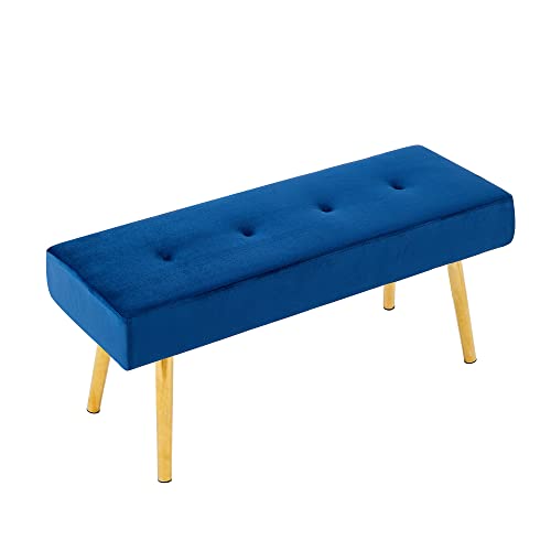Nordicana Ottoman Bench, Upholstered Bedroom Benches Velvet Living Room Footrest Stool With Gold Metal Legs For Entryway Dining Room Bedroom End Of Bed, Navy Blue #TOP2
