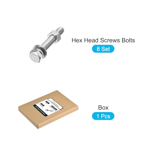 Image of METALLIXITY Hex Head Screws Bolts, Nuts, Flat & Lock Washers Kits (M8-1.25x50mm) 8 Set, Stainless Steel Fully Threaded Machine Screws Bolt Set - for Home Appliance Equipment