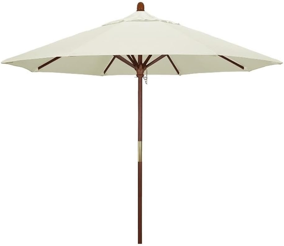 Pemberly Row 9' Patio Umbrella, Marenti Wood Pole and Hardwood Ribs, Pacifica Fabric Canopy, Push Lift System, Outdoor Garden or Patio Shade Accessory, Durable Design