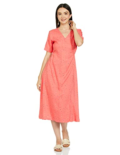 Image of Amazon Brand - Symbol Women's Rayon One Piece Midi Length Wrap Dress (Available in Plus Sizes)
