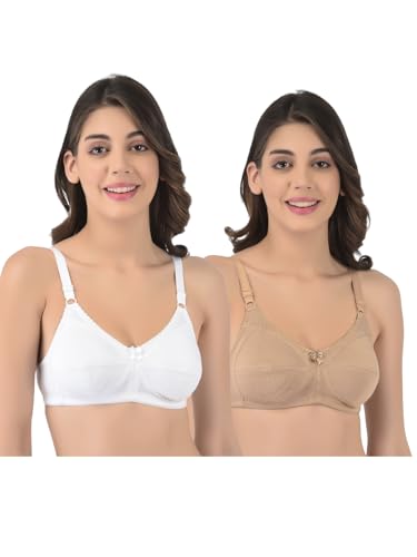 Image of Softline Women's Cotton Blend Wire-Free Non-Padded | Full Coverage Bra Combo | Comfortable & Breathable Everyday Wear (Pack of 2)