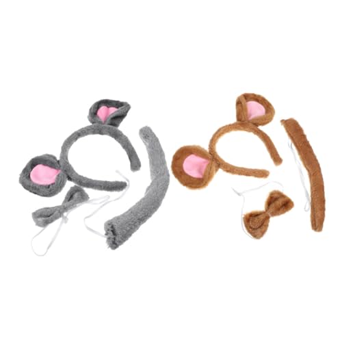 ibasenice 2 Set Cute Mouse Ears Headband Plush Rat Costume Accessories for Women Comfortable Cartoon Headband with Bow Tie Tail for Animal Cosplay for All Ages Multi