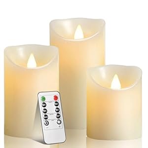 Biyanuo LED Candles,Flameless Candles 4″ 5″ 6″ Real Wax Battery Candle Pillars, 10 Key Remote Control with 24 Hour Timer Function(Ivory,3 * 1)