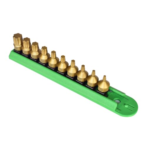 Image of Mayhew Tools 16007 Low-Profile Dual Drive Bit Set, Torx Plus, 10-Piece | Titanium-Coated High-Torque Bit Set with Size-Marked Sockets & Storage Rail