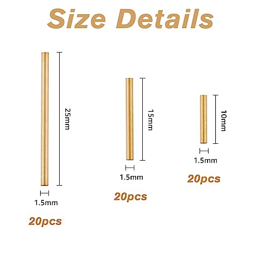 DICOSMETIC 60Pcs 3 Sizes Noodle Spacer Beads Long Noodle Tube Beads Straight Tube Beads Macrame Spacer Bead Bugle Beads 10/15/25mm Stainless Steel Beads for Bracelets Jewelry Making - Image 2