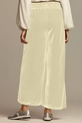 Ythomm Womens Velvet Wide Leg Lounge Pants High Rise Smocked Waistband Elastic Palazzo Pants Casual Loose Fitted Y2k Trousers4