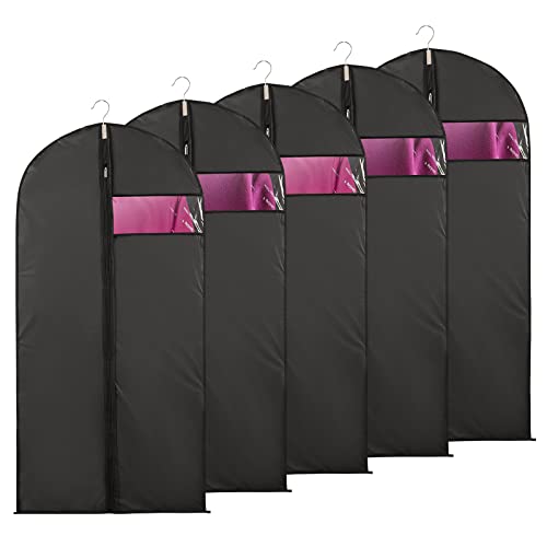 Niviy Suit Bags Garment Covers Moth Proof Clothes Covers Translucent Suit Protector with Zip Waterproof Anti-mite Breathable Garment Protectors, 5pcs 60 * 100cm (Black)