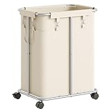 HOOBRO 170L Laundry Basket with Wheels, 45 Gallons Rolling Laundry Hamper, Narrow Slim Laundry Sorter with Removable Oxford Fabric Bag, Laundry Room, Dorm Room, Bedroom, Beige and Silver SW05XY01