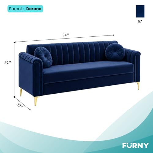 Image of FURNY Dorino 3 Seater Fabric Sofa Set (Dark Blue) Premium Velvet Finish Durable & Comfortable Ideal for Living Room
