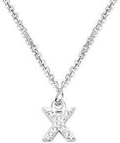 S925 Silver A-Z 26 Initial Crystal Pendant Chain Choker Necklace For Women Lady Girl