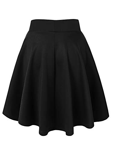 Made By Johnny MBJWB154_WB829-BLACK-XXL Mbj Wb829 Womens Basic Versatile Stretchy Flared Casual Midi Skater Skirt Xxl Black thumb #1