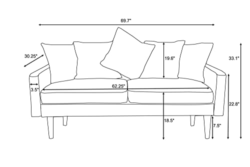 Meeyar Couches For Living Room,70'' Width Comfy Sofa 3 Seater Sofa For Living Room 3 Seater Comfy Couch Room Couch For Bedroom Sofa For Office,Ginger #TOP1