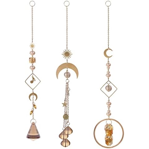 LONGSHENG Gold Moon Music notation Pendant Chandelier Crystal Prisms Chakra Suncatcher Boho Royal Home Windows Hanging Decor (Mix 3 Style) Cover