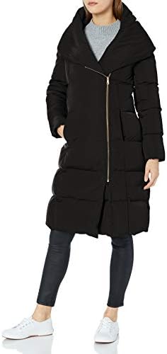 Cole Haan Women's Taffeta Down Double Breasted Zip Front Coat, Black, Large