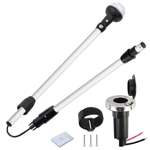 Besramtic Folding Stern Light Boat Anchor Light LED Marine Navigation Lights Pole USCG 2 NM All Round White with Base 12 Volts 54 Inches