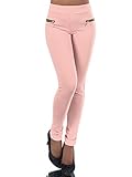 Spitzen Verarbeitung Diva-Jeans N409 Damen Business Stoffhose Elegante Hose Classic Röhre Hoher Bund, Farben:Lachs, Größen:44 XXL (Etikett T6)