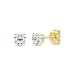 14k Yellow Gold Solitaire Round Cubic Zirconia CZ Stud Earrings with Gold butterfly Pushbacks (3mm)
