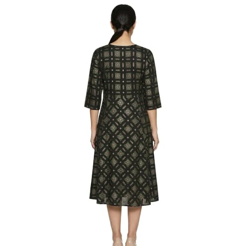 Image of Women's Pink Floral Printed Midi Dress, 3 /4 Sleeves, Notch Neck, A-Line Fit and Flare