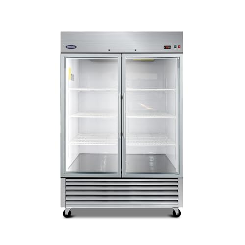ORIKOOL 54' W Commercial Glass-Door Reach-In Refrigerator - Tempered Glass Double Door Fridge, 46 Cu.ft Capacity, 6 Adjustable Shelves, Auto Defrost, Digital thermostat control, LED Lighting