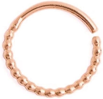 Real Rose Gold Nose Ring, 14K Solid Gold Minimalist Dots Tribal Hoop for Men and Women, Dainty Handmade Cute Simple Sleepers Huggies, Boho Piercing Jewelry, Inner Diameter: 7.5 mm, 20 Gauge