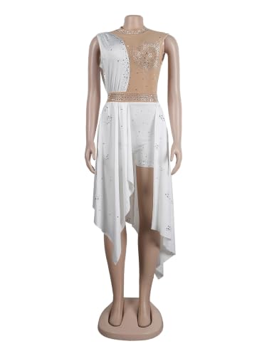 Traje nocturno sin mangas estilo romper para mujer fiesta y club nocturno en blanco XXL 3
