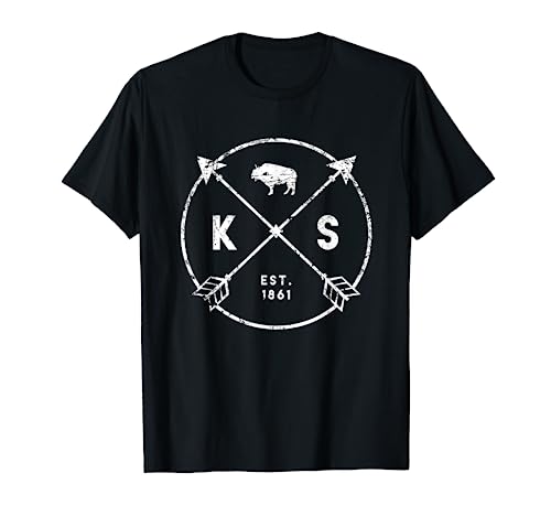 Kansas Adventure Est 1861 Buffalo Arrows Tribal State T-Shirt