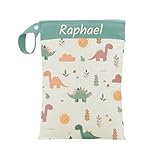 ARTEE Nasstasche für Kita-Wechselwäsche, Wasserdicht, Waschbar, mit Reißverschluss, Personalisierbar, mit Name, für Kindergarten, Strand, Sport (Sunny Dino Land)