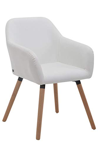 CLP Chaise de Salle à Manger ACHAT V2 Similicuir I Pieds en Bois I Fauteuil de Salon Rembourré Dossier I Chaise Design Retro Scandinave I Couleur: Blanc, Piètement: Nature