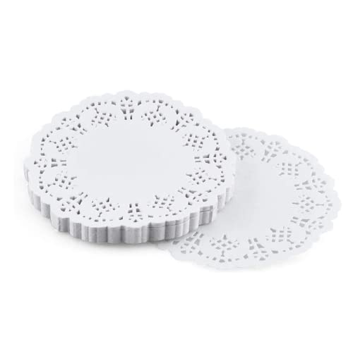 150 Stück Rund Papierdeckchen, 3,5 Zoll Runde Papier Tischsets Deckchen Kuchenmatte Papier für Hochzeit, Geburtstag, Kuchen, Desserts, Geschirr Lebensmitteldekoration Disposable Lace Doilies Paper