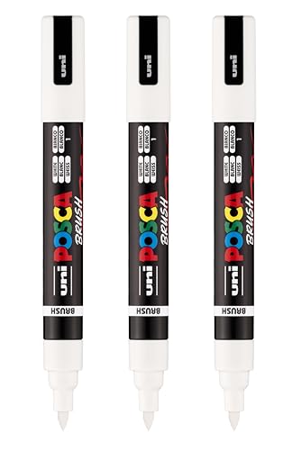 posca uni 水性ペイントマーカー リバーシブルブラシチップ (1.0~4.0mm) ホワイト 3本 PC-5BRの商品画像（Amazon）