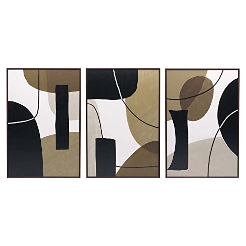 ArtbyHannah Abstract Canvas Framed Wall Art, Black and Brown Wall Decor with Geometric Prints for Living Room, Bedroom 3 Piece 16x24 Inch