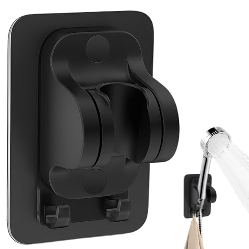 Supports Douche Sans Percage Avec Crochet, Noir, Support Pommeau de Douche Sans Percage, Support Douchette Sans Percage Universel pour pommeau de douche,...