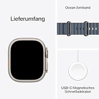 Apple Watch Ultra 3 GPS + Cellular 49 mm Premium Smartwatch für Lauftraining und Kombinationssport mit robustem Titangehäuse in Natur und Ocean Armband in Maritimblau – Ansicht 6